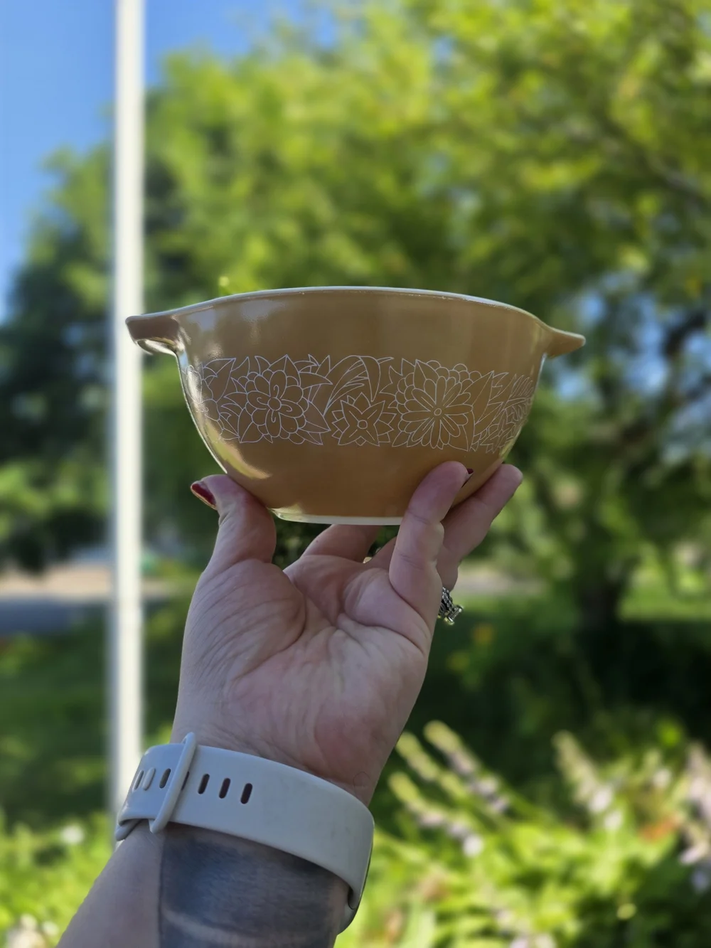 Vintage Pyrex Brown and Tan Floral Nesting Bowls - Set of 4